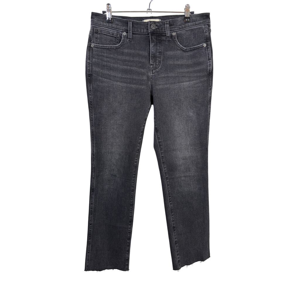 Madewell Stovepipe Jeans Womens 27P Black Mid Rise Raw Hem Straight Stretch